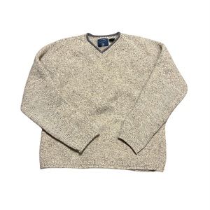 American Eagle Outfitters Women's V-Neck Heathered Cream Sweater